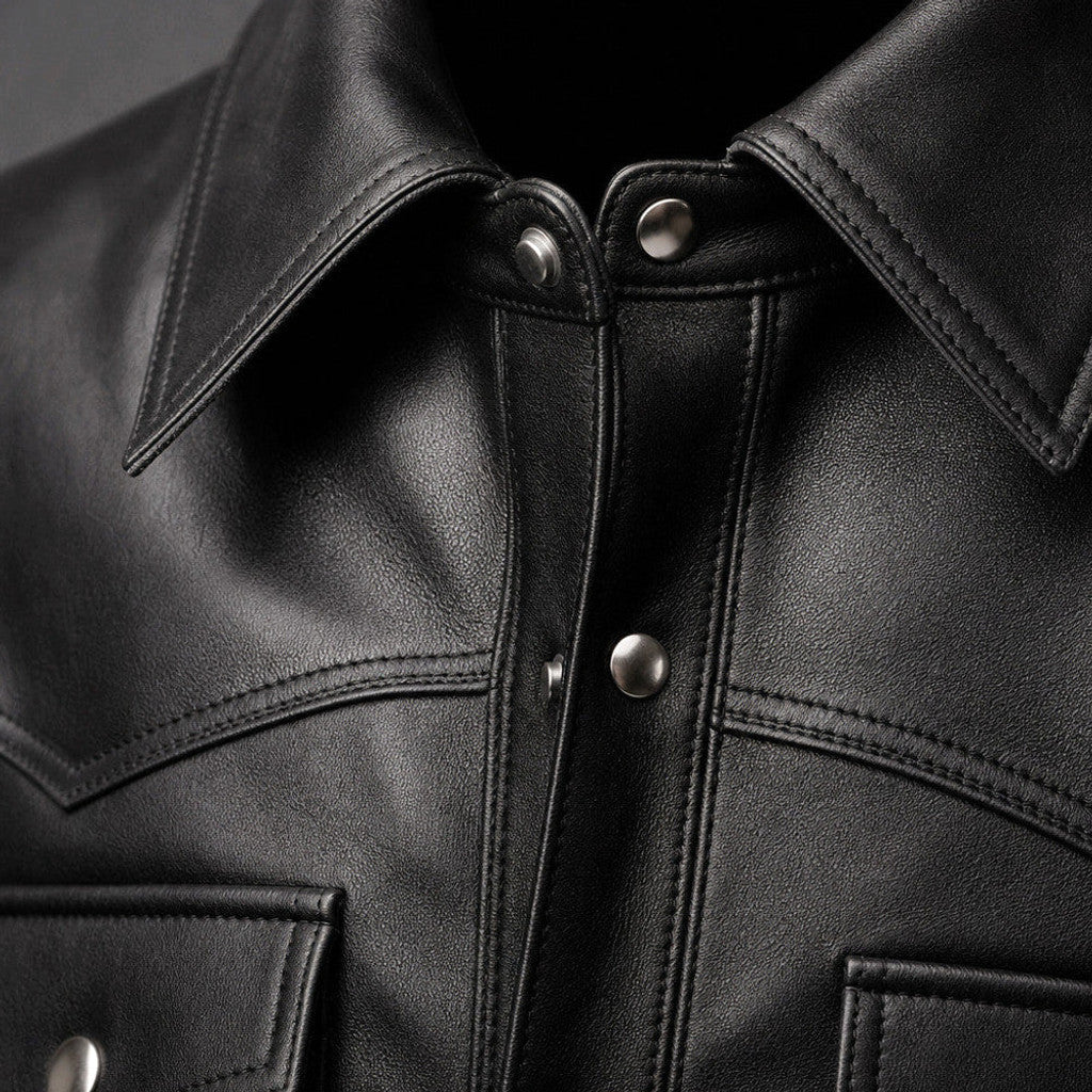 Erskine | Leather Trucker Jacket Sheepskin Black – Product Photo