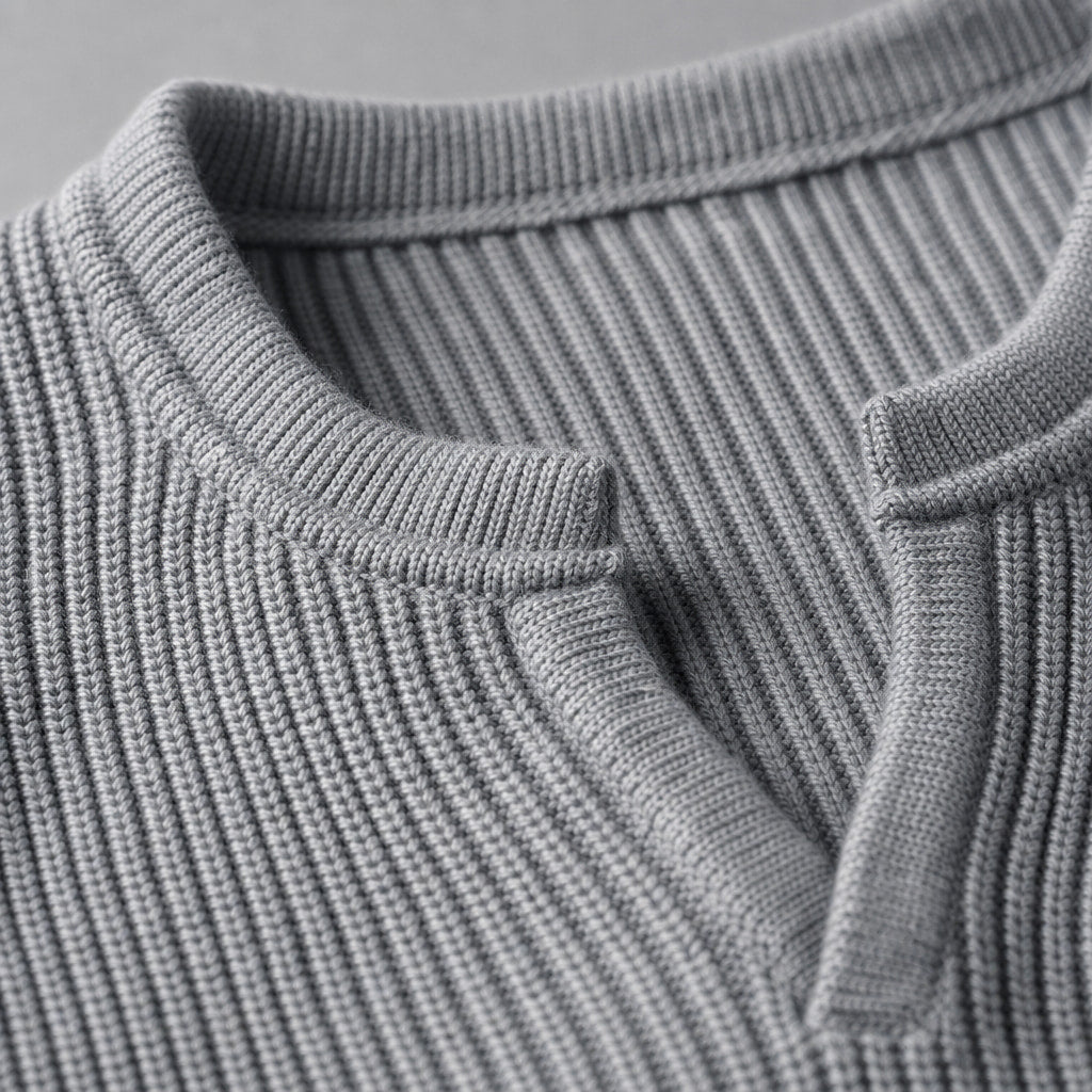 Notched Collar Jumper Layered Knit Grey – Fabric and Detail Close-Up