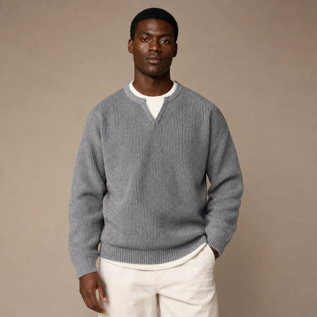 Notched Collar Jumper Layered Knit Grey – Product Photo