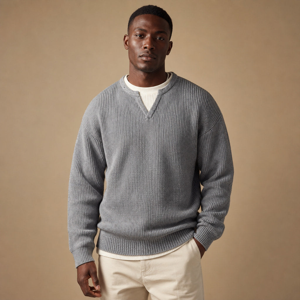 Notched Collar Jumper Layered Knit in Grey – Tomosino Premium Menswear
