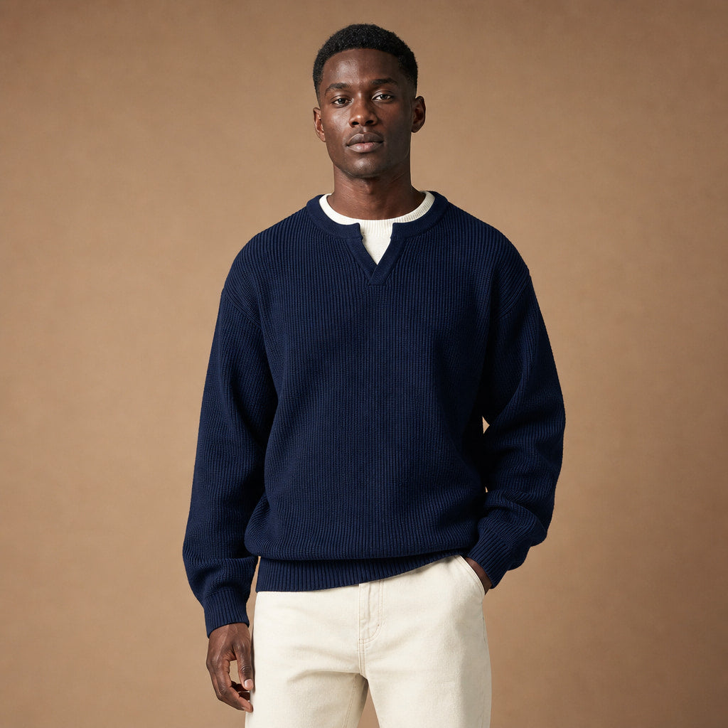 Notched Collar Jumper Layered Knit Navy – Product Photo