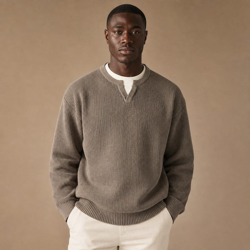 Notched Collar Jumper Layered Knit in Tan – Tomosino Premium Menswear