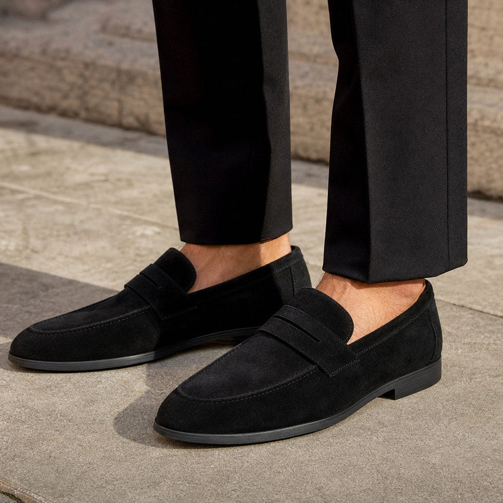 Everest | Suede Loafers Moc Toe Slip-On Black – Full Look