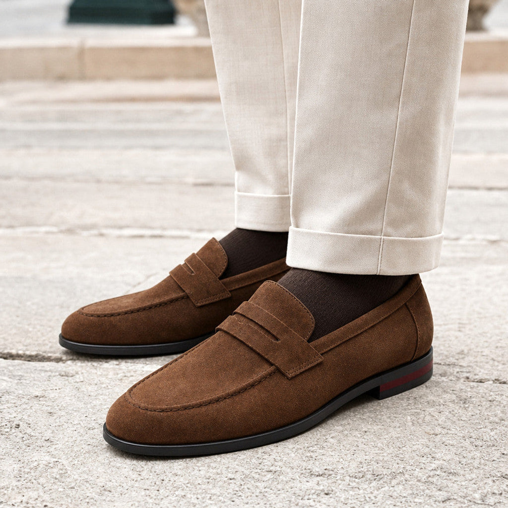Everest | Suede Loafers Moc Toe Slip-On in Dark Brown – Premium Editorial