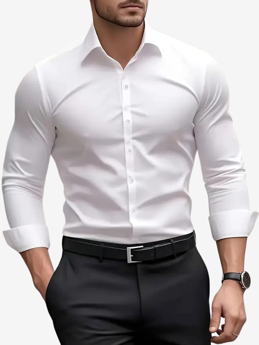 Long sleeve button down dress shirt in Black – Tomosino