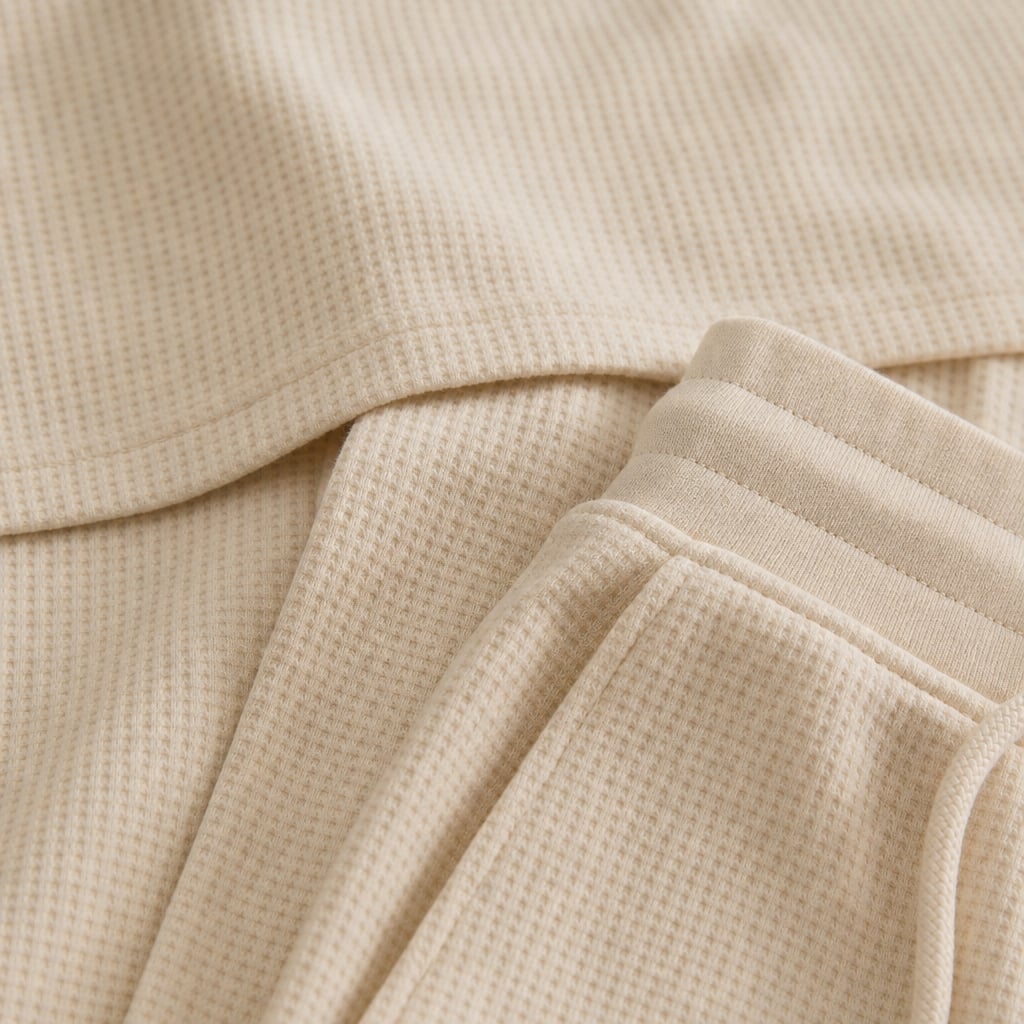Falcren | Matching Set Waffle Knit Polo Straight-Leg Trousers Khaki – Fabric and Detail Close-Up