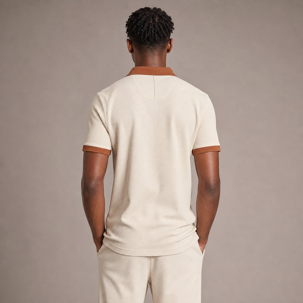 Falcren | Matching Set Waffle Knit Polo Straight-Leg Trousers Khaki – Full Look