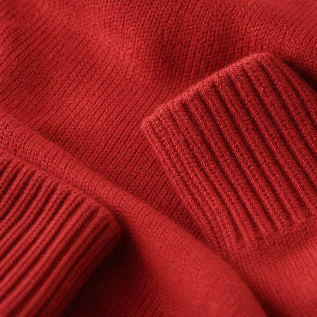 Crew Neck Jumper Elbow Patch Knit Red – Fabric and Detail Close-Up