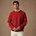 Crew Neck Jumper Elbow Patch Knit Red – Product Photo