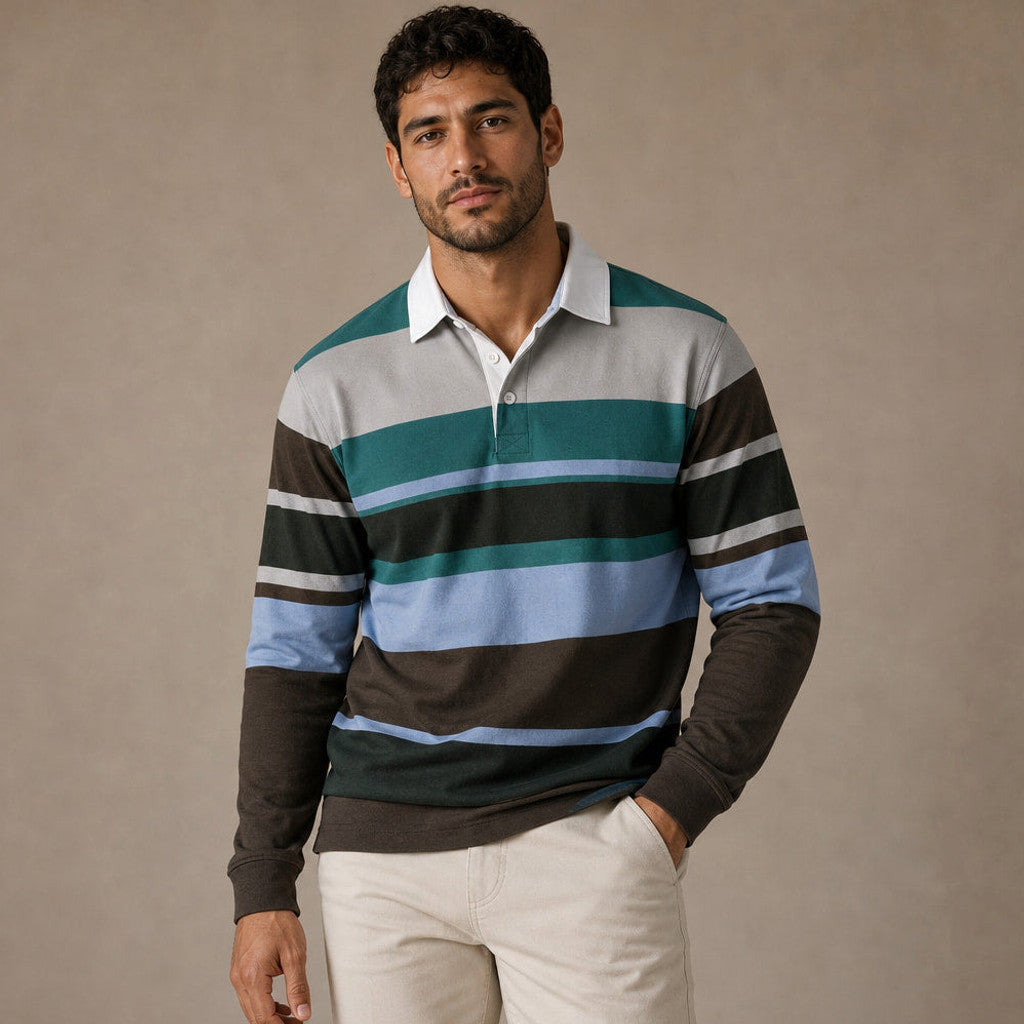 Fenrick | Rugby Shirt Striped Contrast Collar Blue – Product Photo