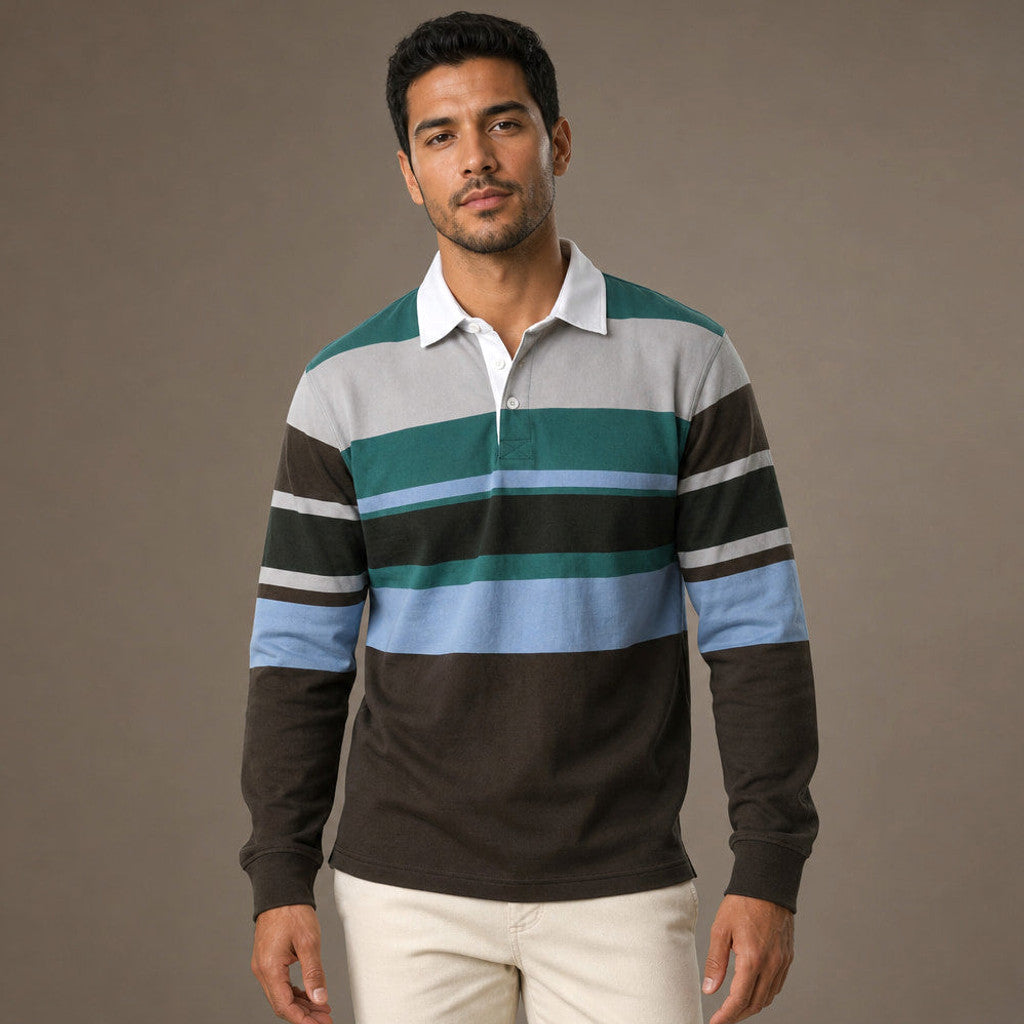 Fenrick | Rugby Shirt Striped Contrast Collar in Blue – Premium Editorial