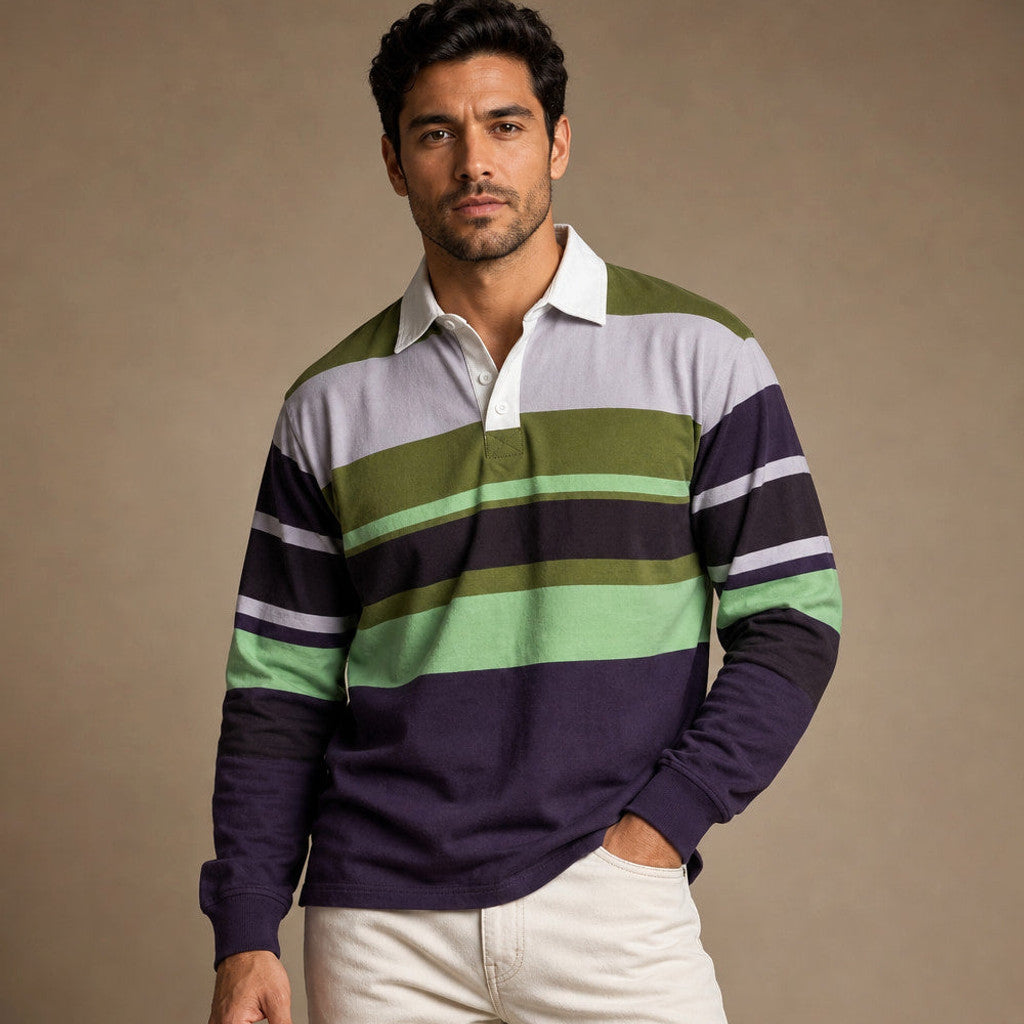 Fenrick | Rugby Shirt Striped Contrast Collar Mint Green – Product Photo