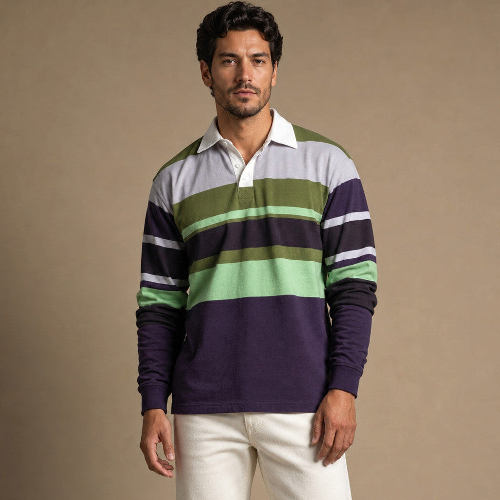 Fenrick | Rugby Shirt Striped Contrast Collar in Mint Green – Premium Editorial