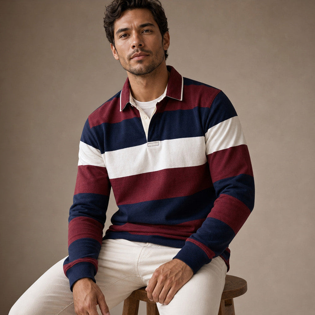 Fenrick | Rugby Shirt Striped Contrast Collar Red – Product Photo