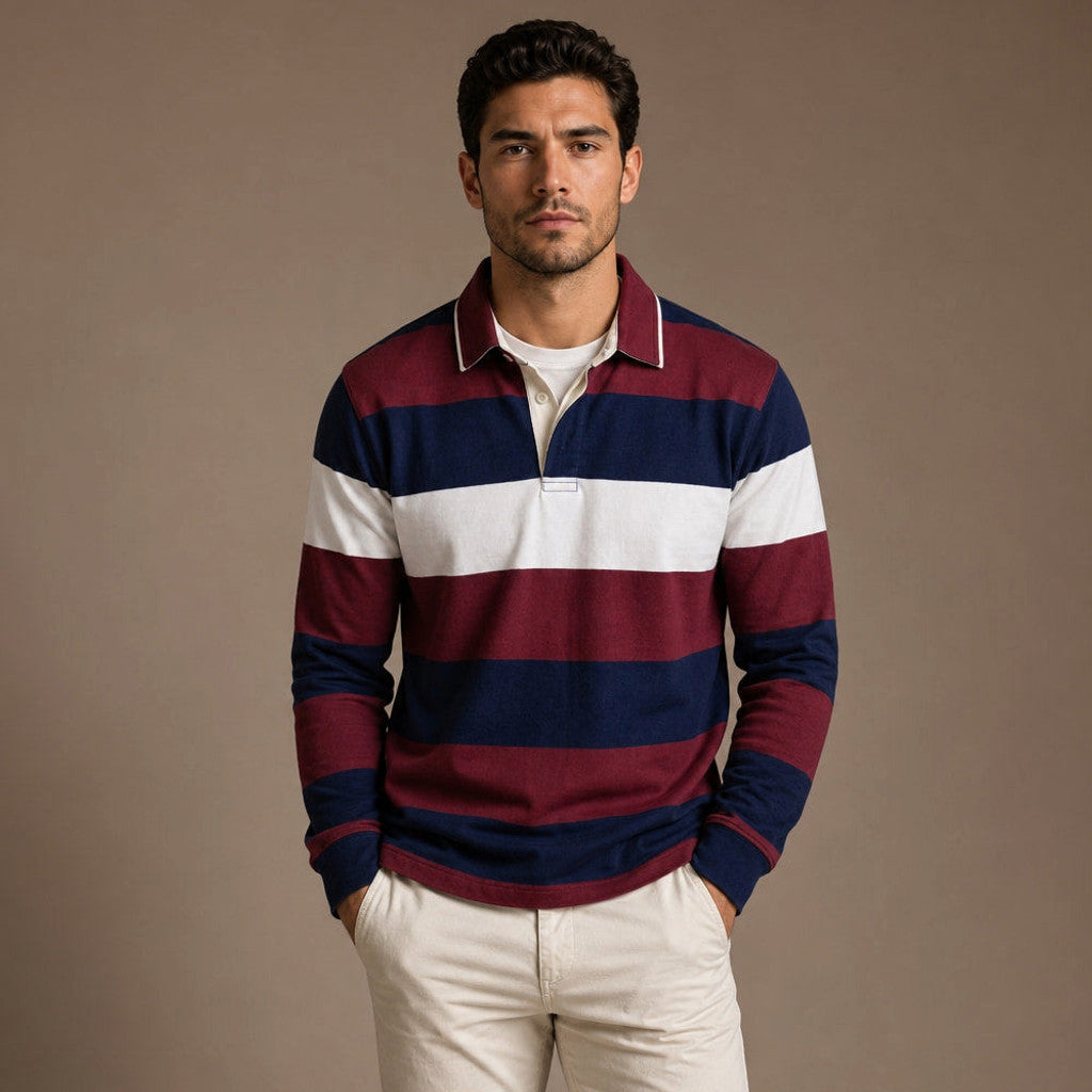 Fenrick | Rugby Shirt Striped Contrast Collar in Red – Premium Editorial