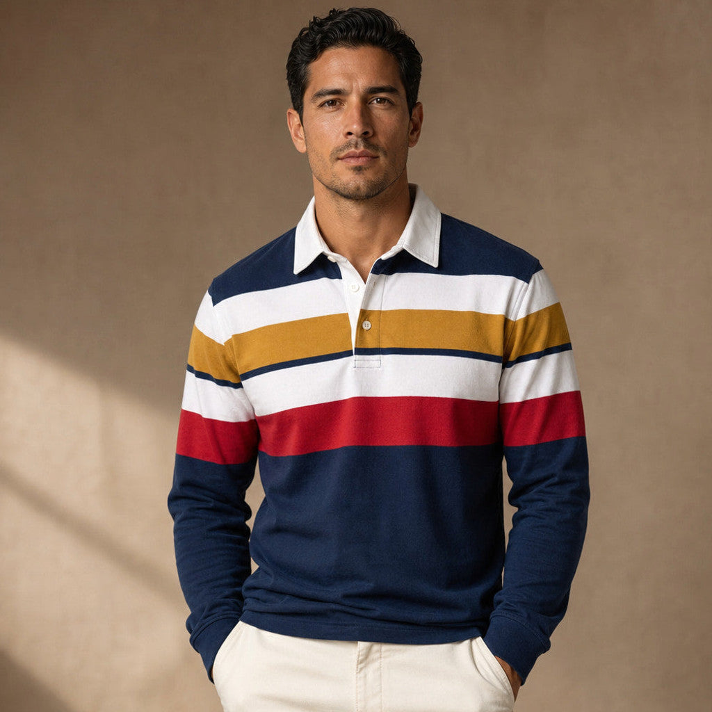 Fenrick | Rugby Shirt Striped Contrast Collar Royal – Product Photo