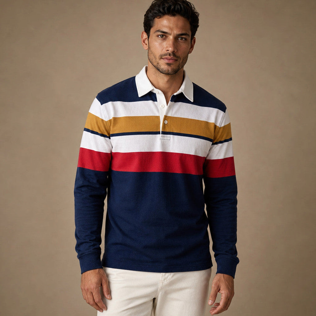 Fenrick | Rugby Shirt Striped Contrast Collar in Royal – Premium Editorial