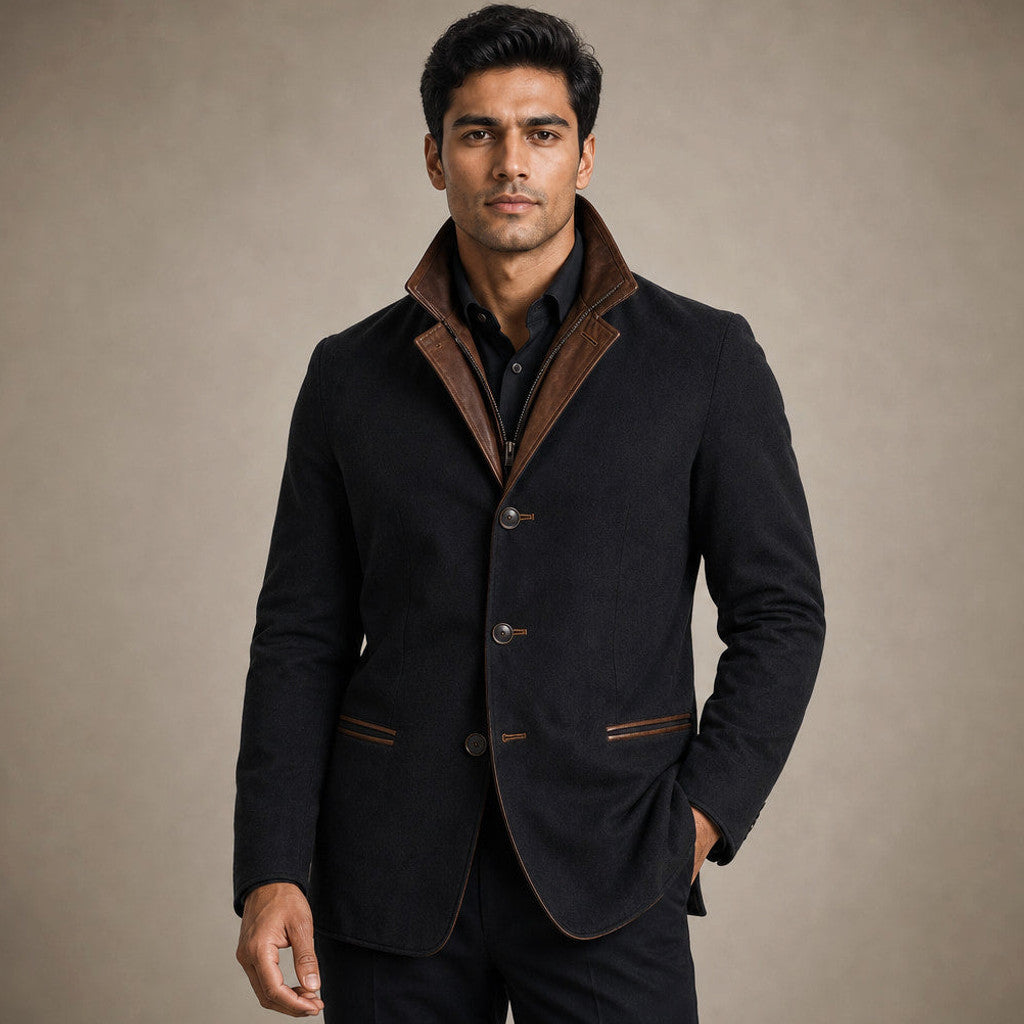 Fernald | Workwear Jacket Contrast Lapel Relaxed Fit Black – Product Photo