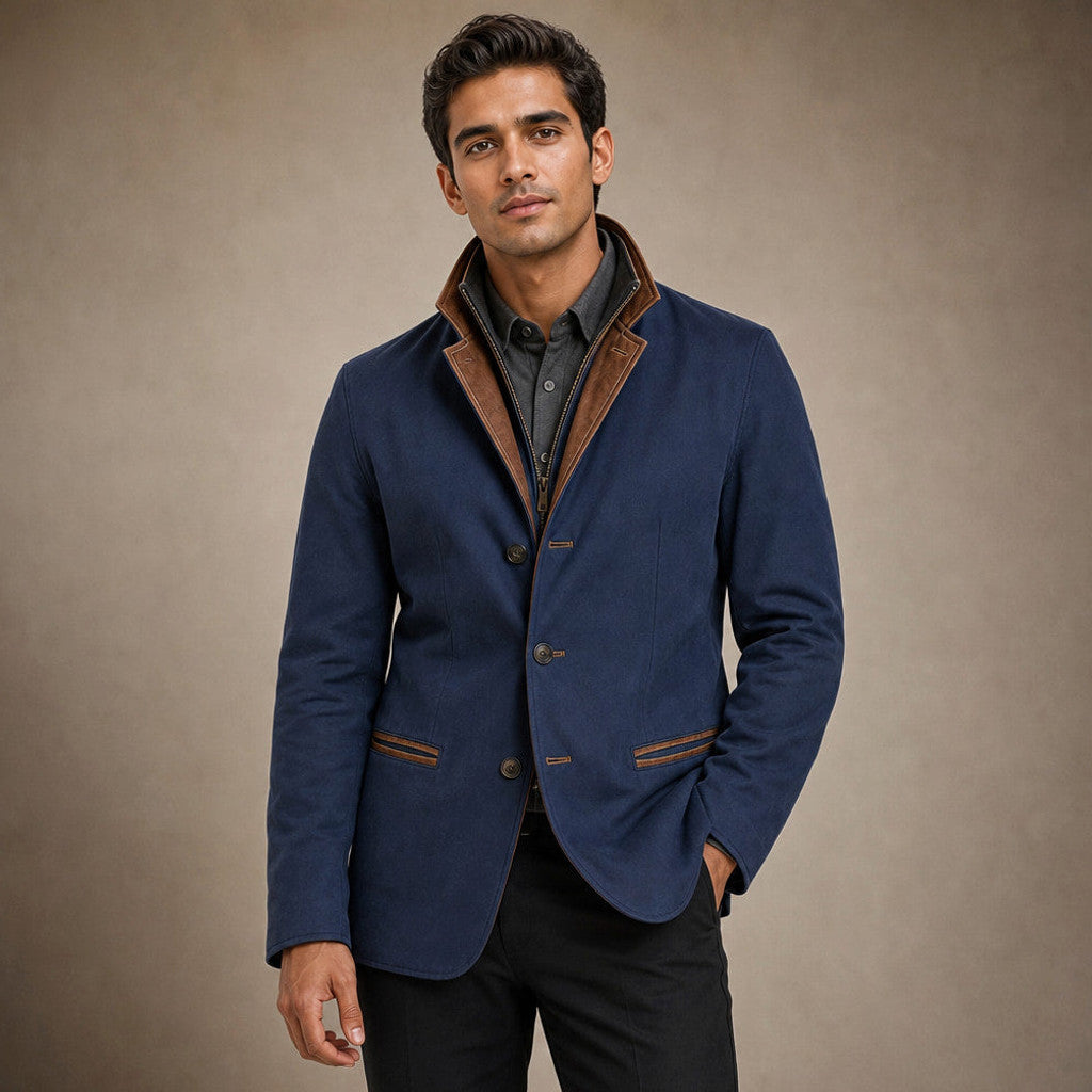 Fernald | Workwear Jacket Contrast Lapel Relaxed Fit Blue – Product Photo