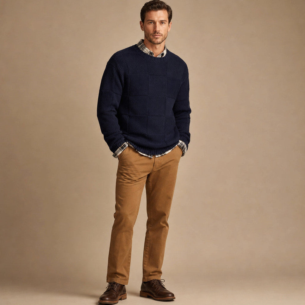 Ferncroft | Knit Sweater Textured Layering Navy – Side Angle View
