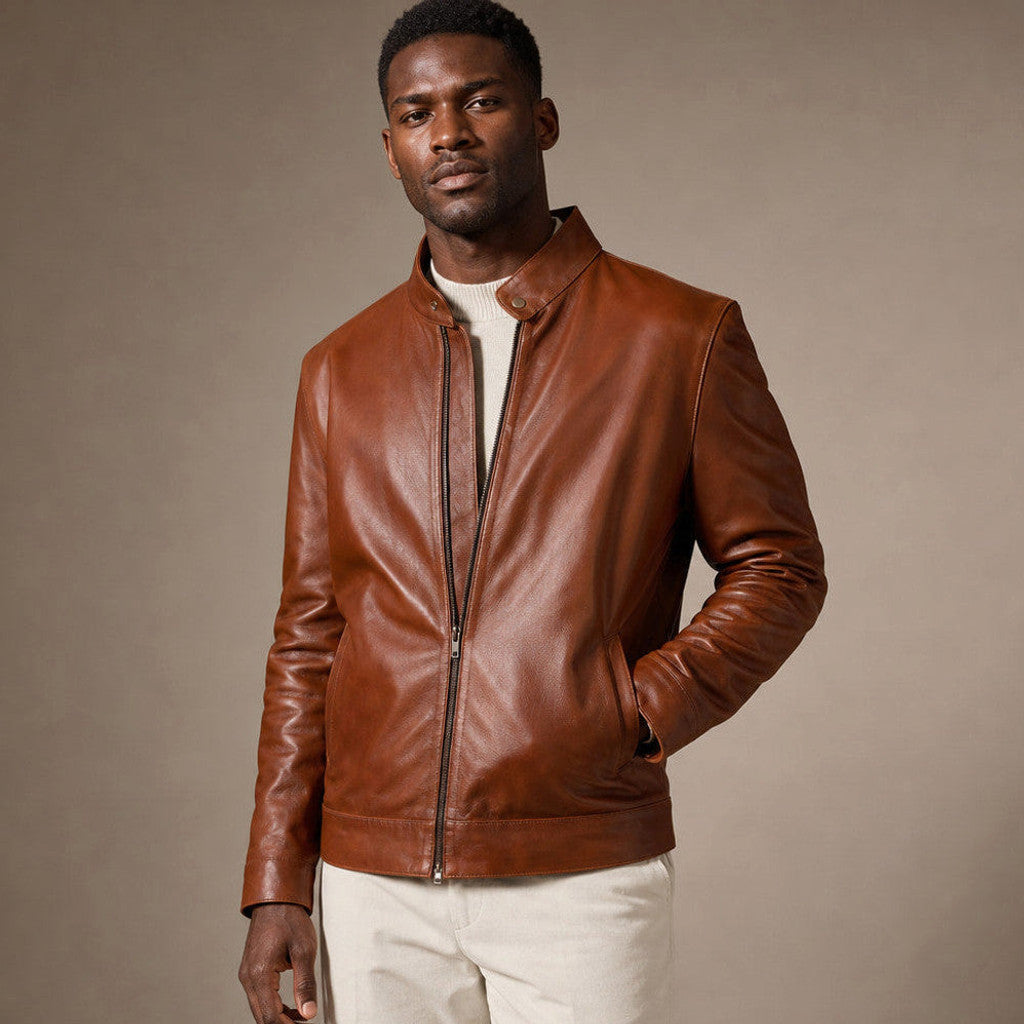 Findlay | Leather Biker Jacket Sheepskin Brown – Product Photo
