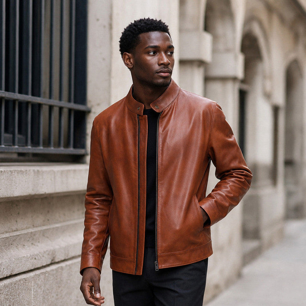 Findlay | Leather Biker Jacket Sheepskin Brown – Product Photo