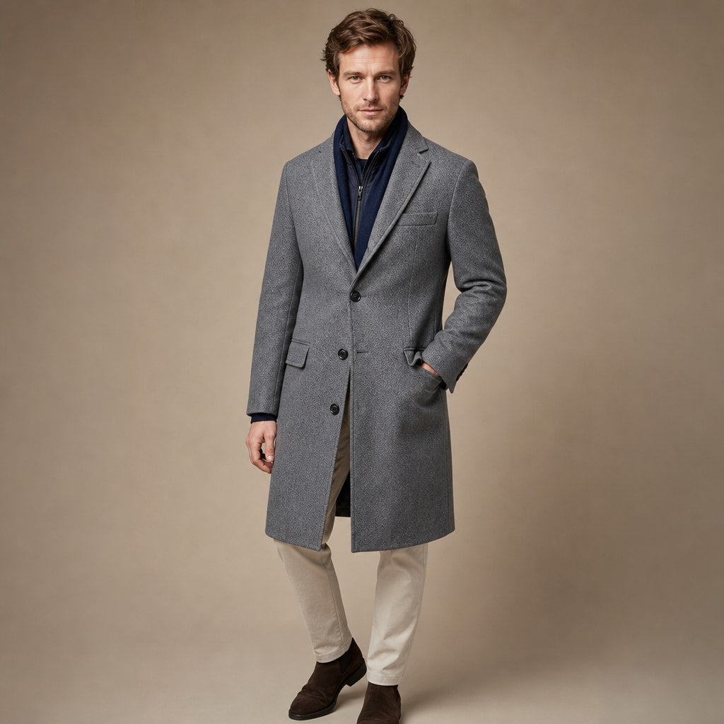 Long Winter Coat Quilted Lining Grey Grey – Side Angle View