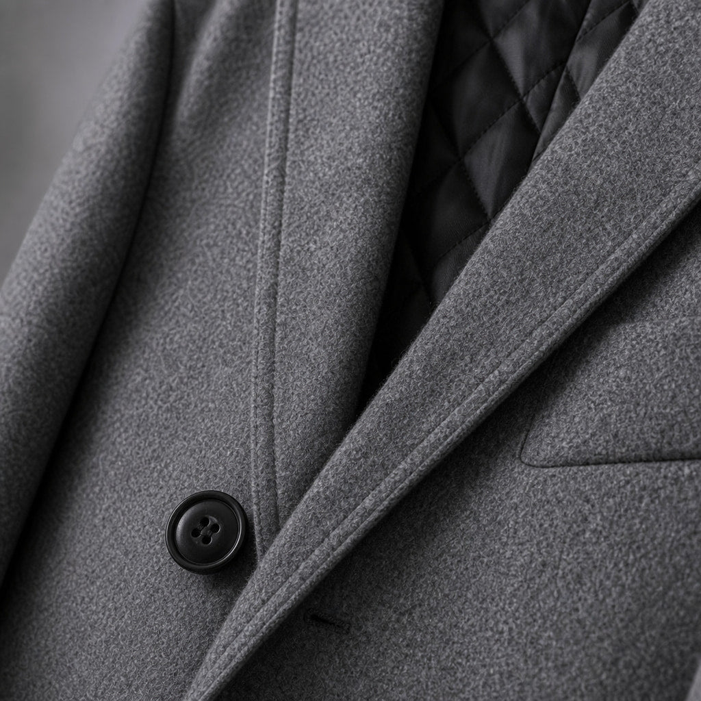 Long Winter Coat Quilted Lining Grey Grey – Fabric and Detail Close-Up