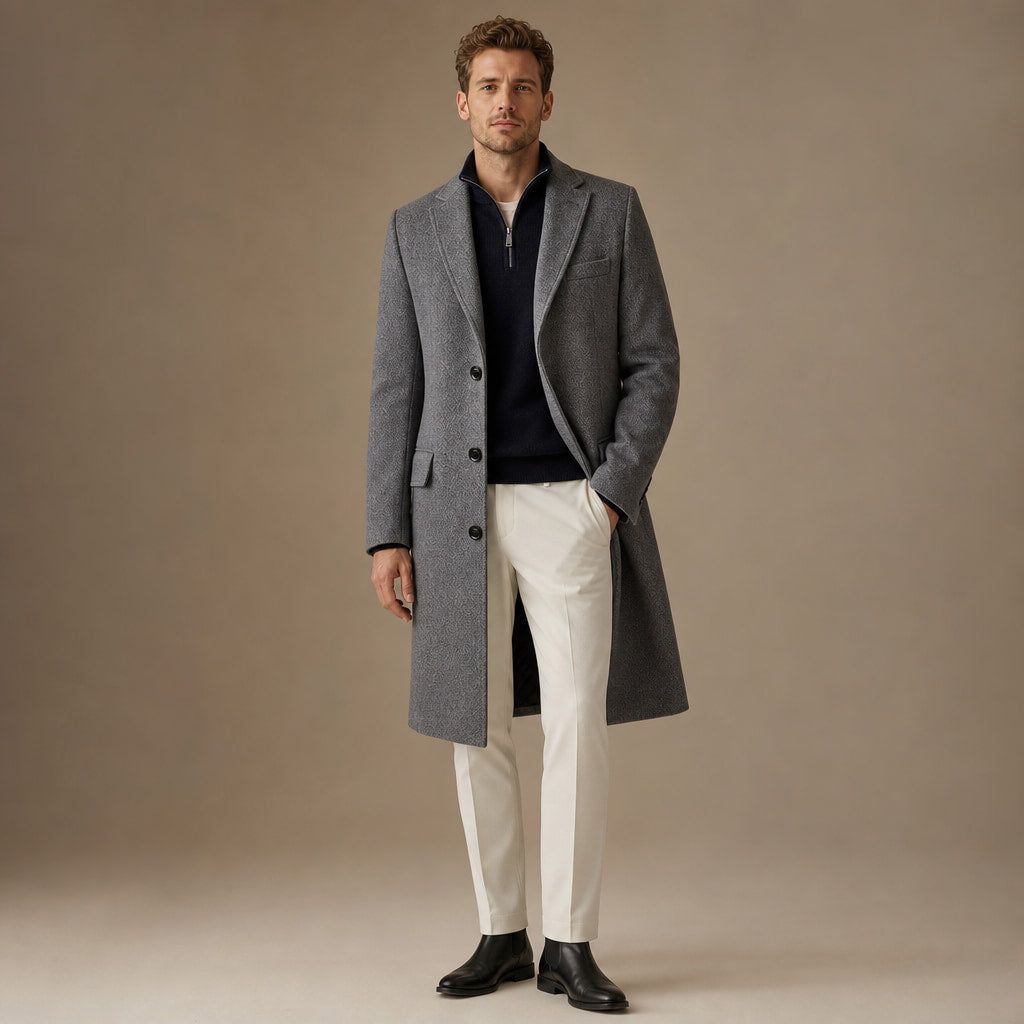 Long Winter Coat Quilted Lining Grey Grey – Product Photo