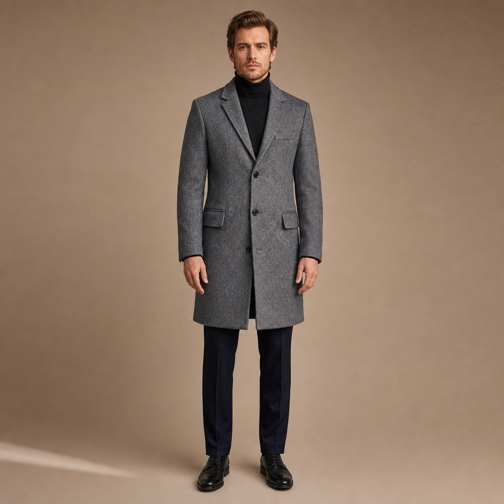 Long Winter Coat Quilted Lining Grey in Grey – Tomosino Premium Menswear
