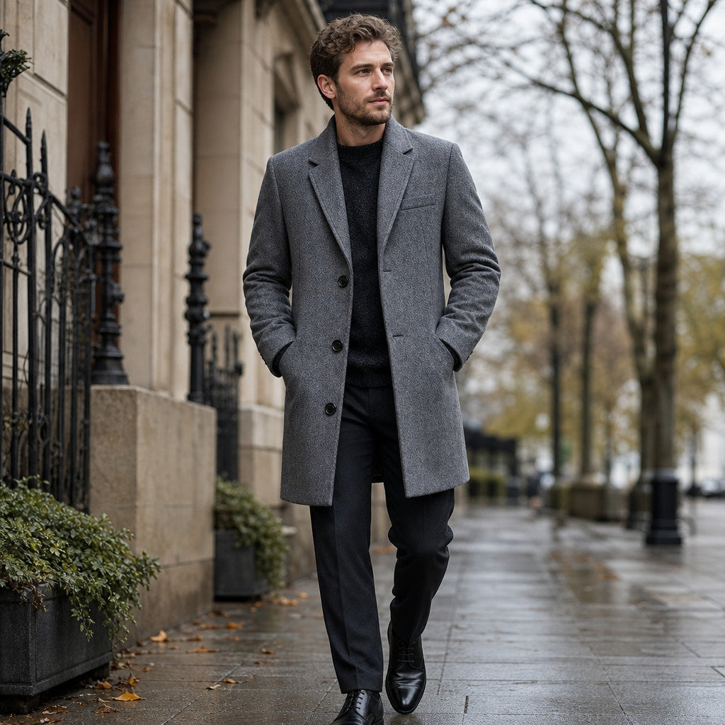 Long Winter Coat Quilted Lining Grey Grey – Styled Editorial Shot