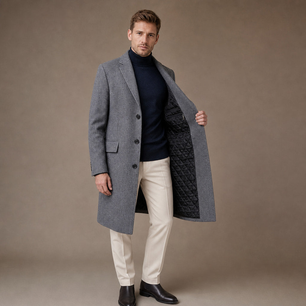 Long Winter Coat Quilted Lining Grey Grey – Interior Lining Detail