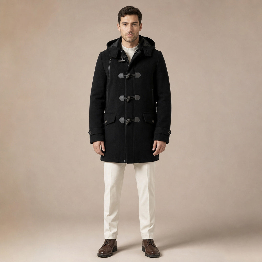 Duffle Coat Toggle Front Black in Black – Tomosino Premium Menswear
