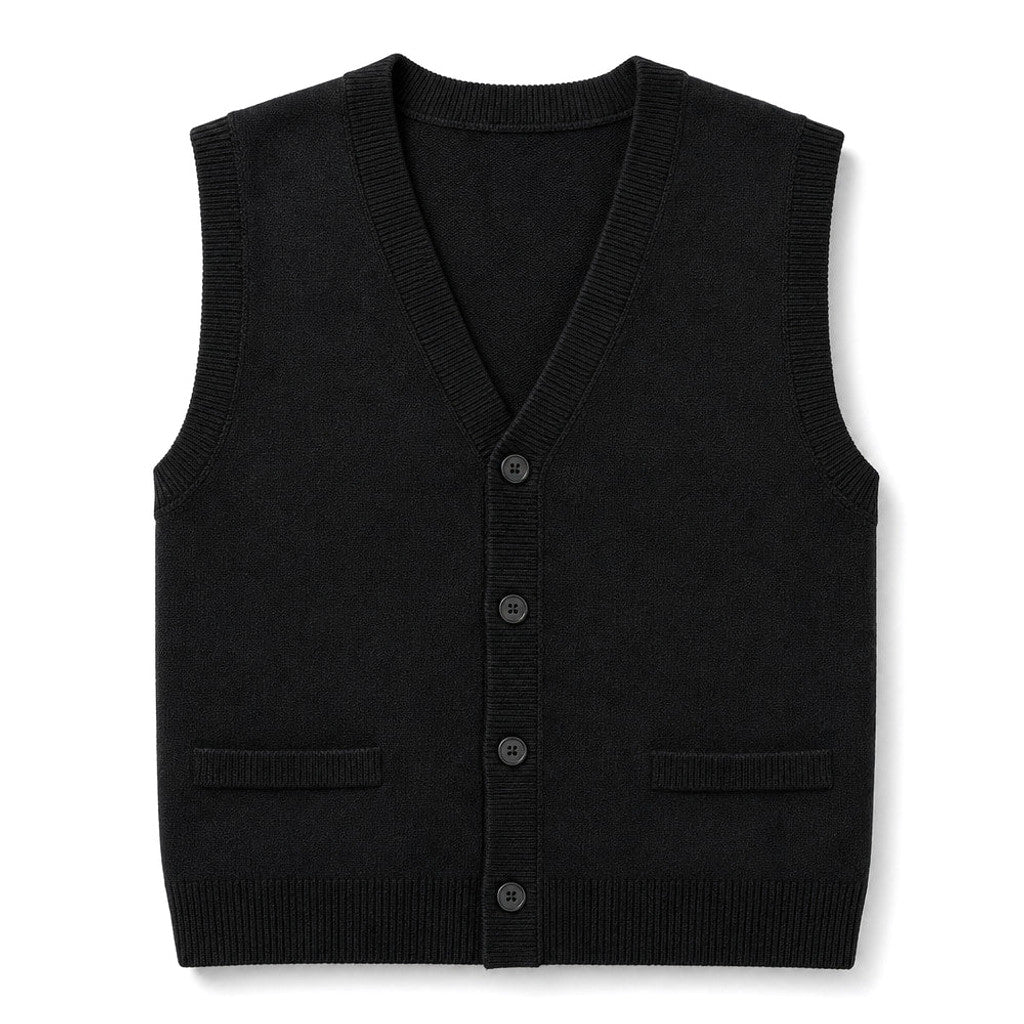 Foster | Sweater Vest V-Neck Button-Up Black – Product Photo