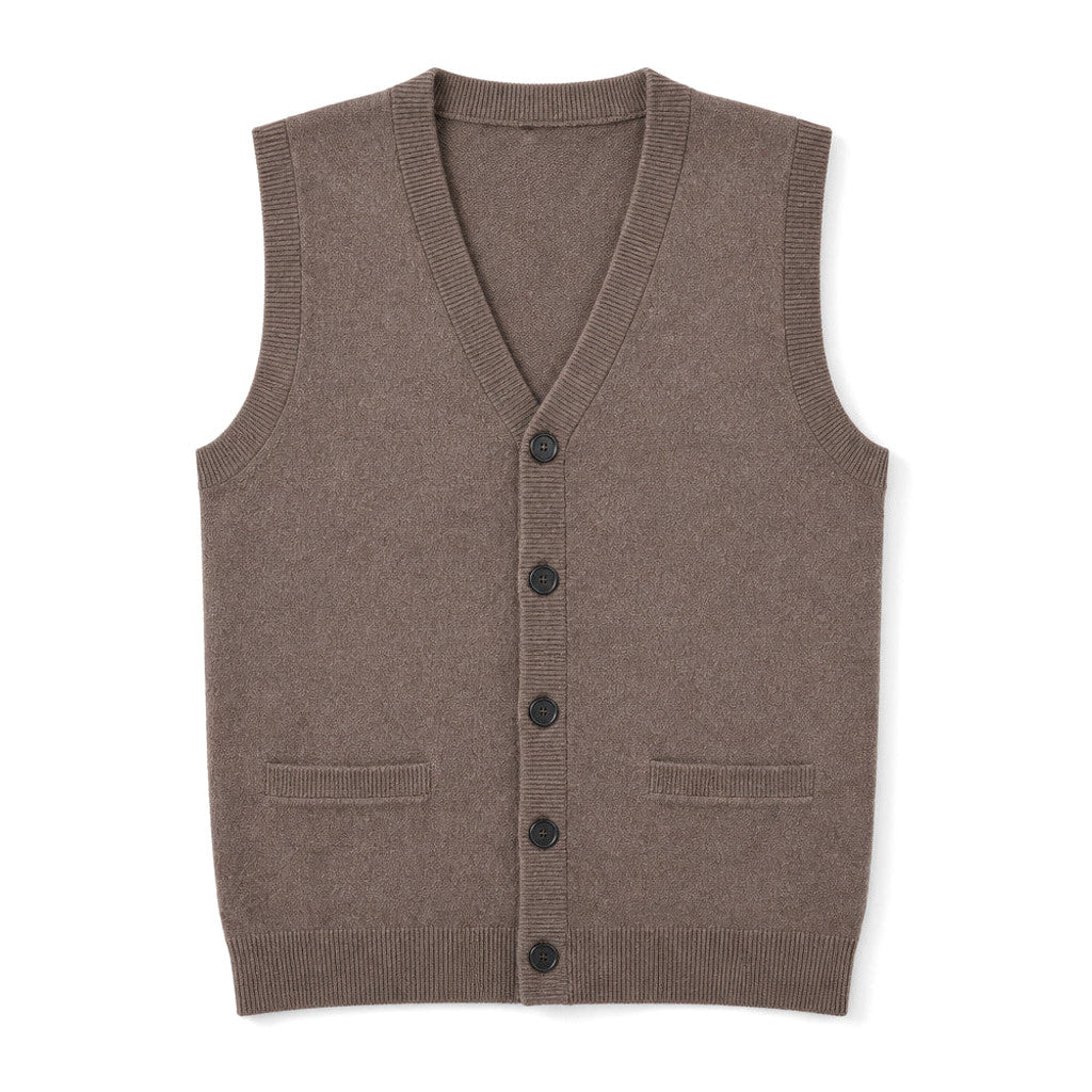 Foster | Sweater Vest V-Neck Button-Up Brown – Product Photo