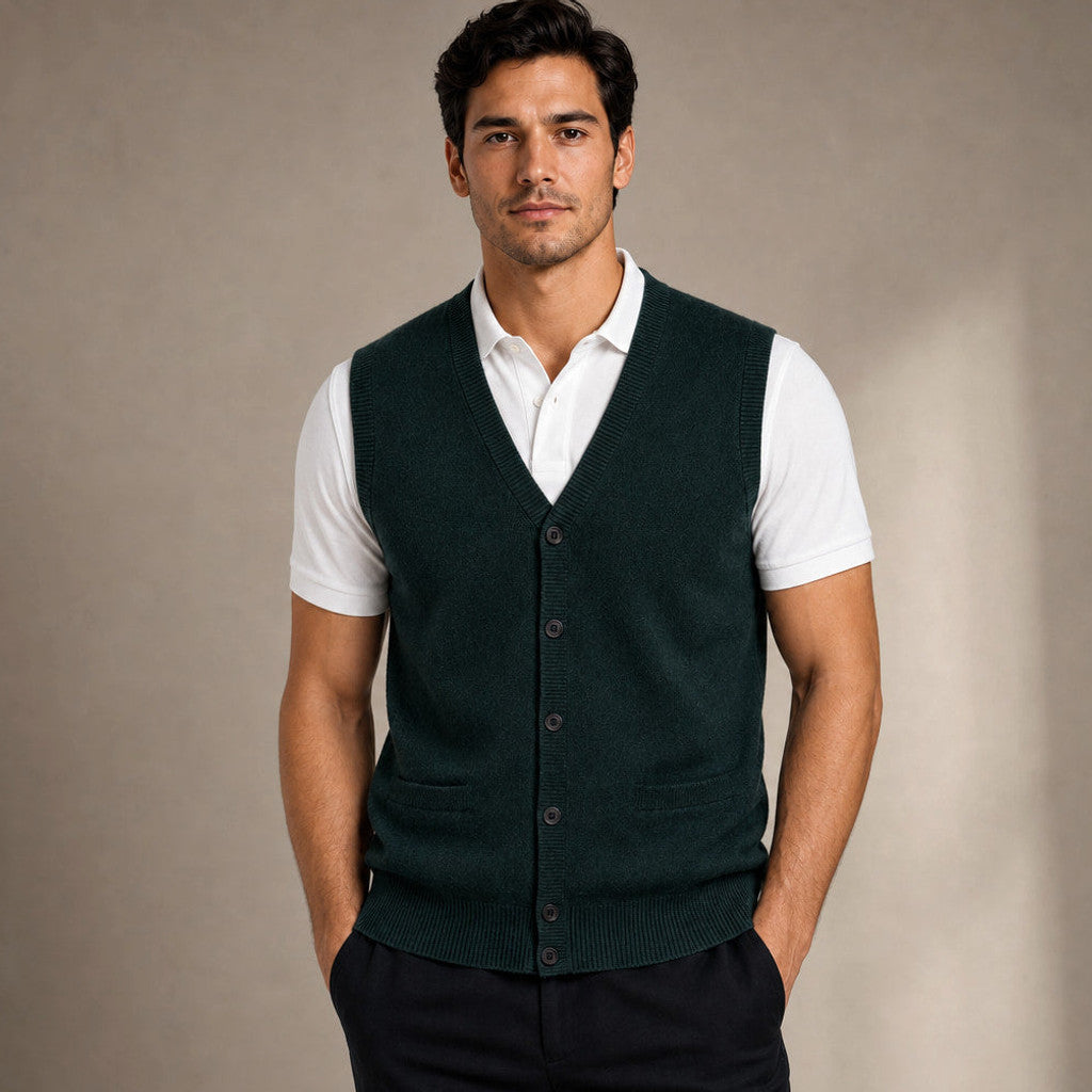 Foster | Sweater Vest V-Neck Button-Up in Green – Premium Editorial