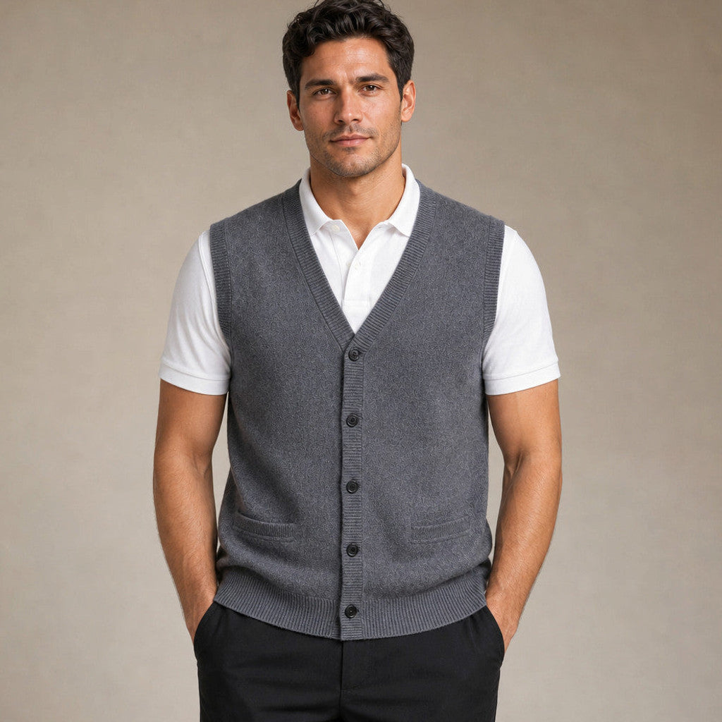 Foster | Sweater Vest V-Neck Button-Up in Grey – Premium Editorial