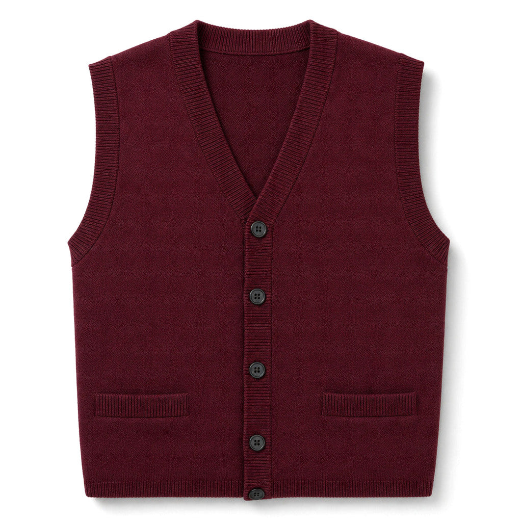 Foster | Sweater Vest V-Neck Button-Up Wine – Product Photo
