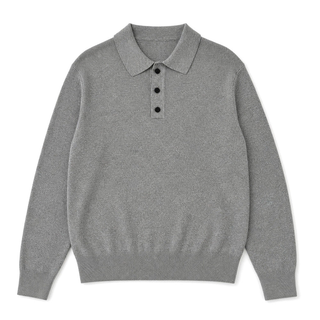 Franks | Knit Polo Shirt Fine-Gauge Cotton Grey – Product Photo