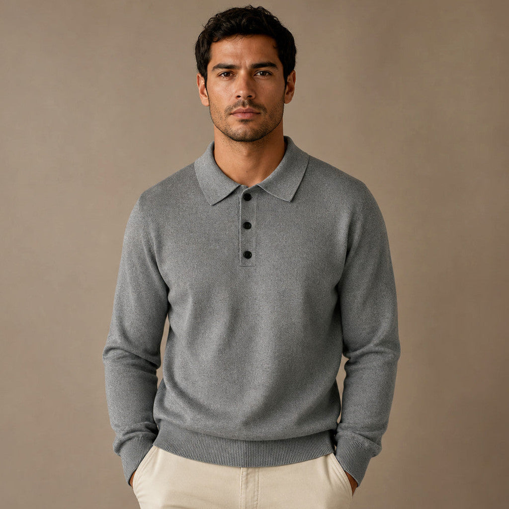 Franks | Knit Polo Shirt Fine-Gauge Cotton Grey – Premium Editorial