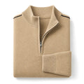Garfield | Quarter Zip Sweater Waffle Knit Shoulder Piping Light Khaki – Product Photo