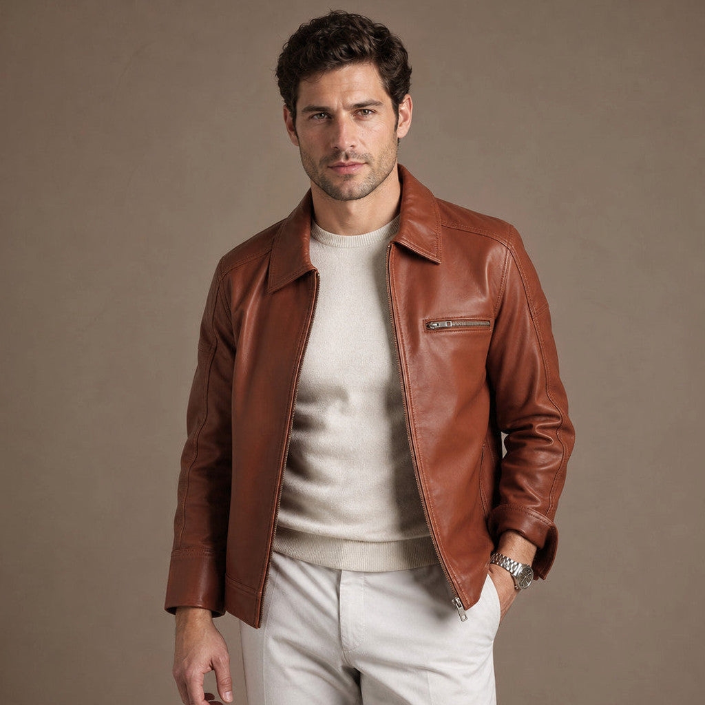 Garrowby | Biker Jacket Sheepskin Leather Windsor Tan – Product Photo
