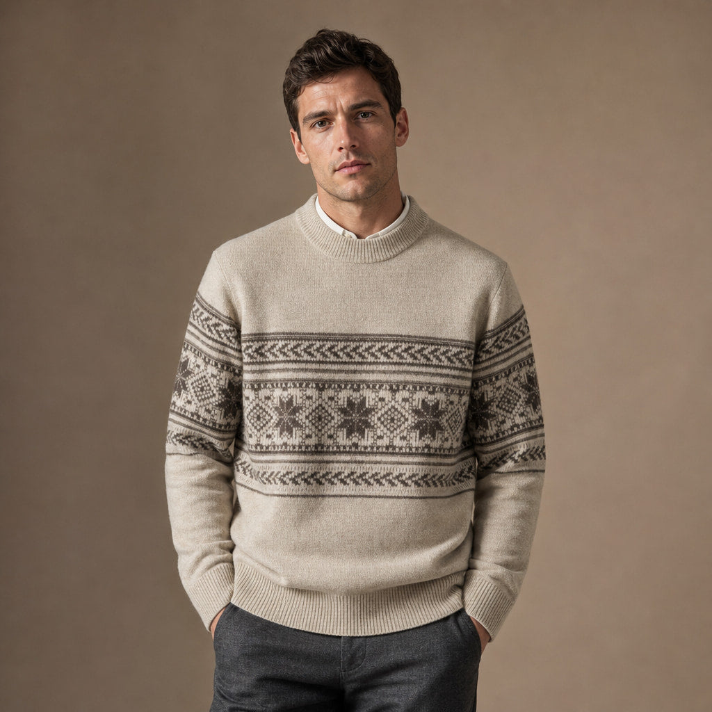 Fair Isle Jumper Crewneck Knit Beige – Product Photo