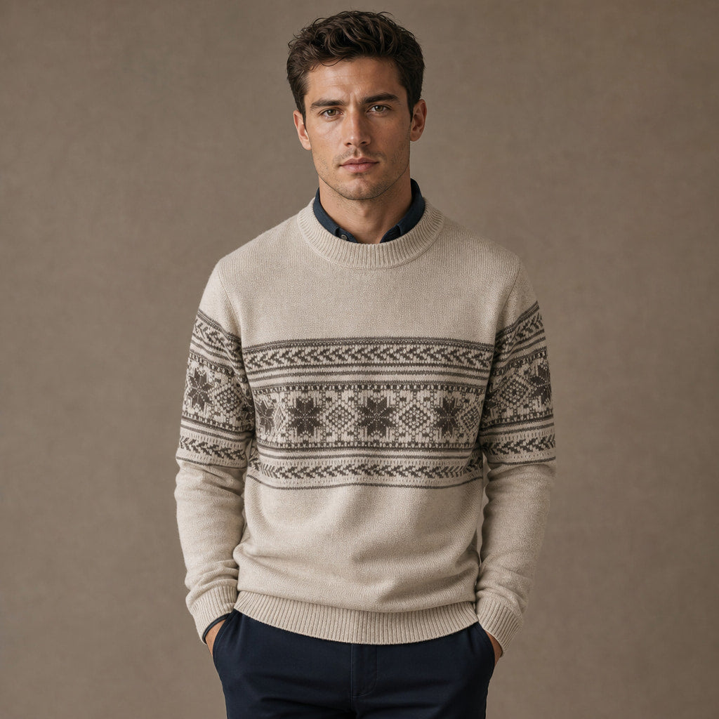 Fair Isle Jumper Crewneck Knit in Beige – Tomosino Premium Menswear