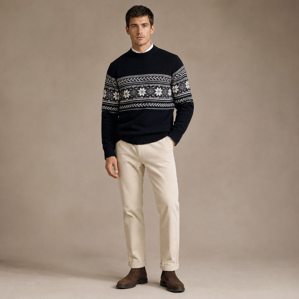 Fair Isle Jumper Crewneck Knit Black – Full Look
