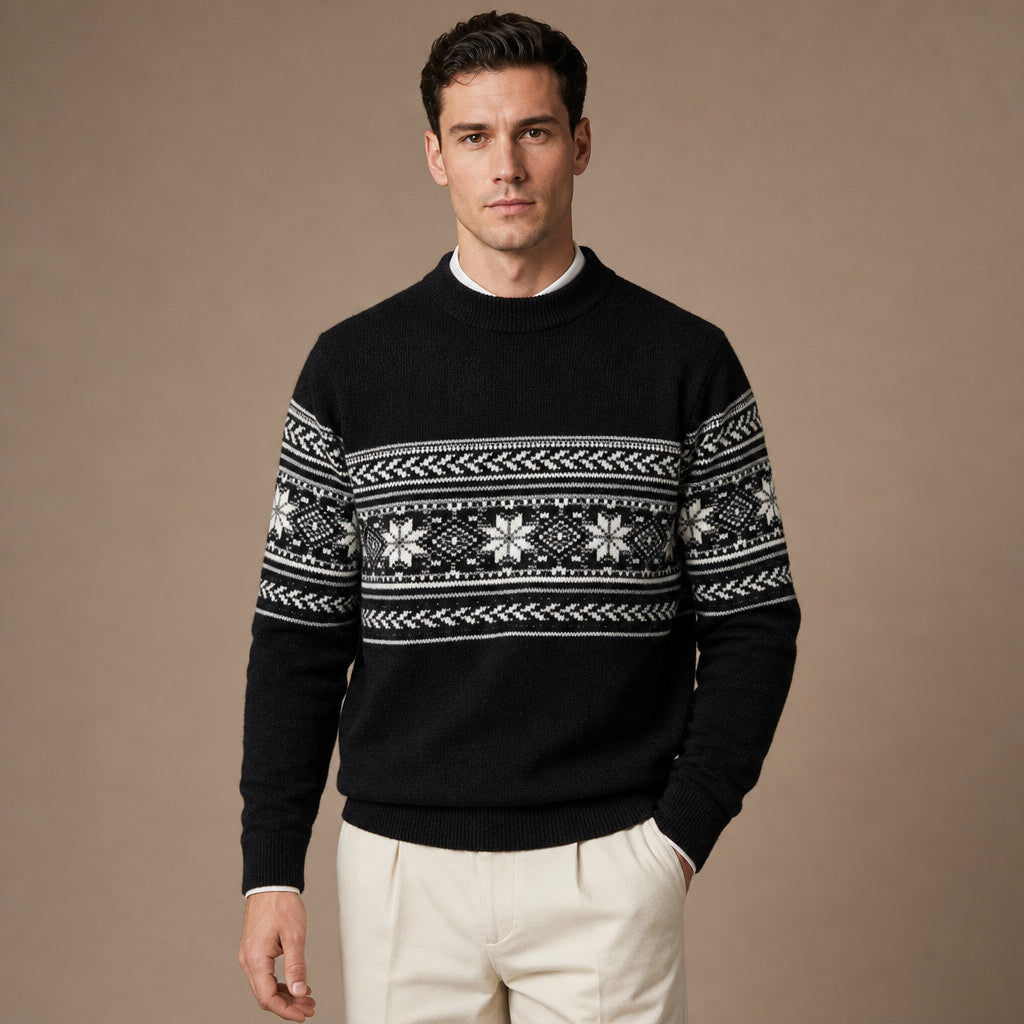 Fair Isle Jumper Crewneck Knit in Black – Tomosino Premium Menswear