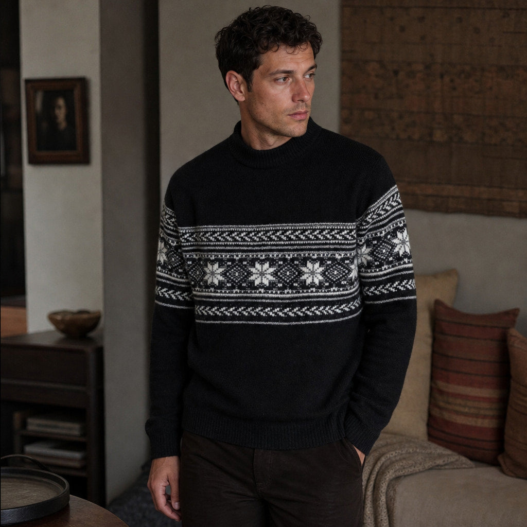 Fair Isle Jumper Crewneck Knit Black – Styled Editorial Shot