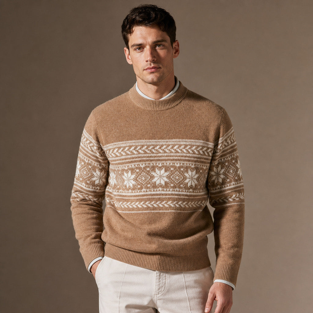 Fair Isle Jumper Crewneck Knit Khaki – Product Photo
