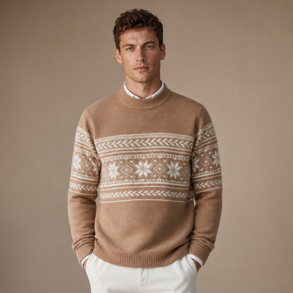 Fair Isle Jumper Crewneck Knit in Khaki – Tomosino Premium Menswear