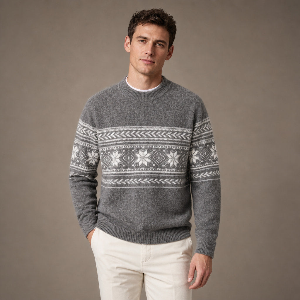 Fair Isle Jumper Crewneck Knit Light Gray – Product Photo